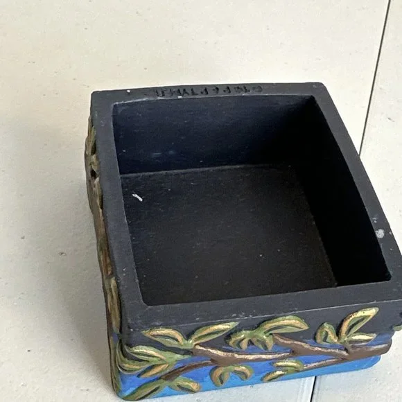 Vintage Cheshire Sphinx Figurine Trinket Box by Tyber Katz 1998 Blue Yellow